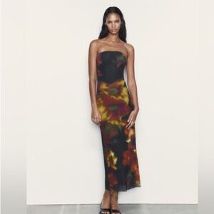 Zara Black Maxi Dress with Bold Floral Print